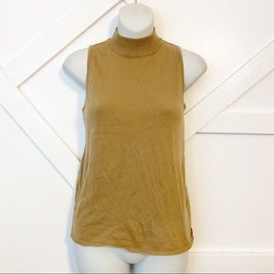 Mellor Knit Sleeveless Turtleneck Rib Knit Wool Blend Sweater Vest Tan Sz M